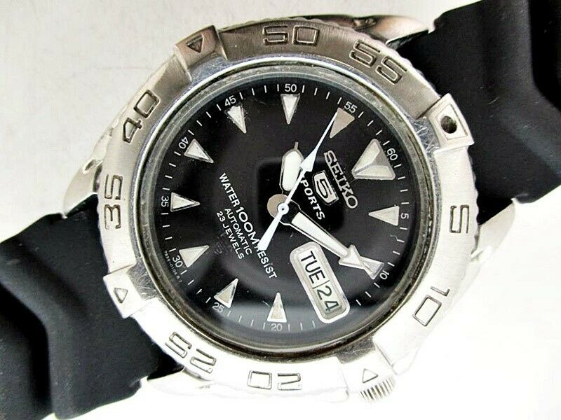 SEIKO 5 SPORTS 7S36 00Y0 BLACK DIAL SEE THRU AUTO DAY DATE MENS