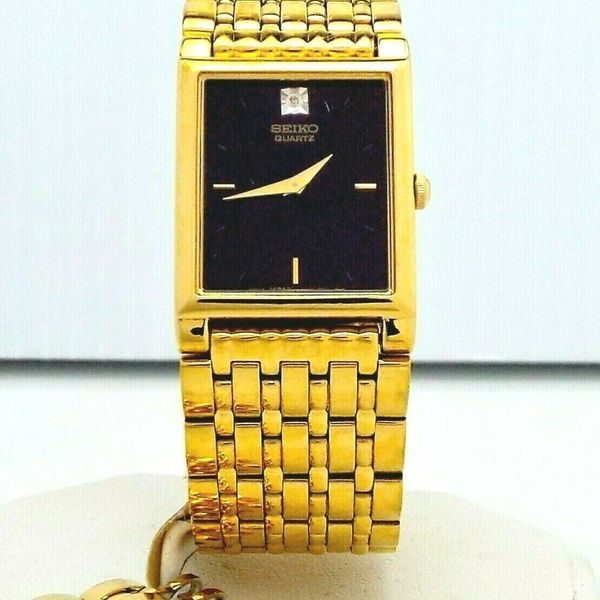 Seiko Ref 4N006298 Gold Tone / Diamond Mens Slim Dress Watch