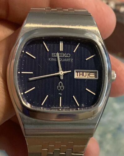 Vintage Seiko 5856-5010 King Quartz Blue Dial Mens Watch, KQ