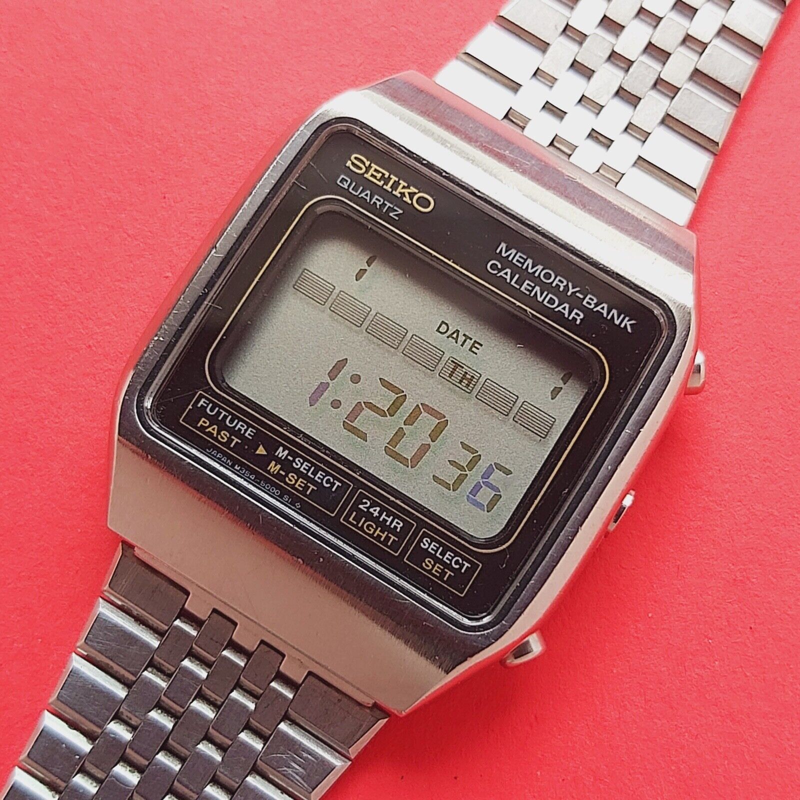 Seiko Memory Bank Calendar watch 1980s Vintage digital with