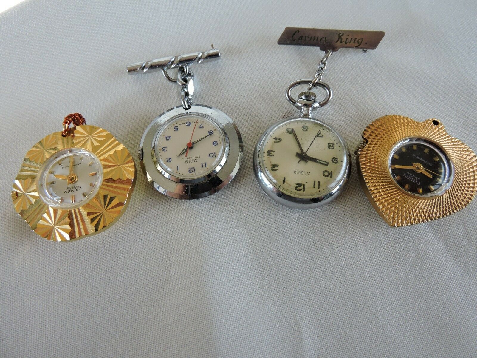 4 x Vintage manual wind Nurses watches. ALGEX CITRON ORIS