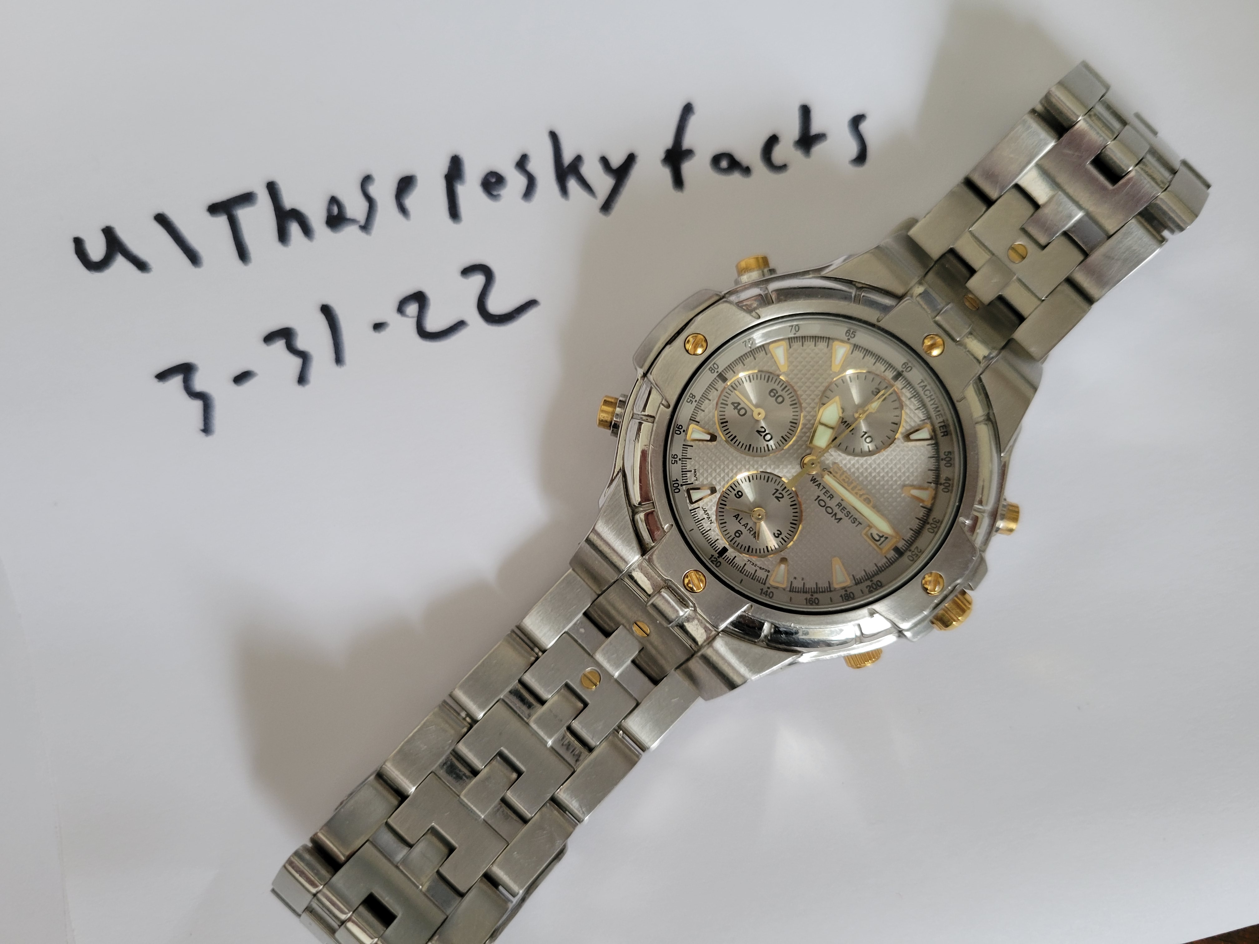 WTS Seiko 7t32 6l09 Integrated Bracelet Chronograph Waffle