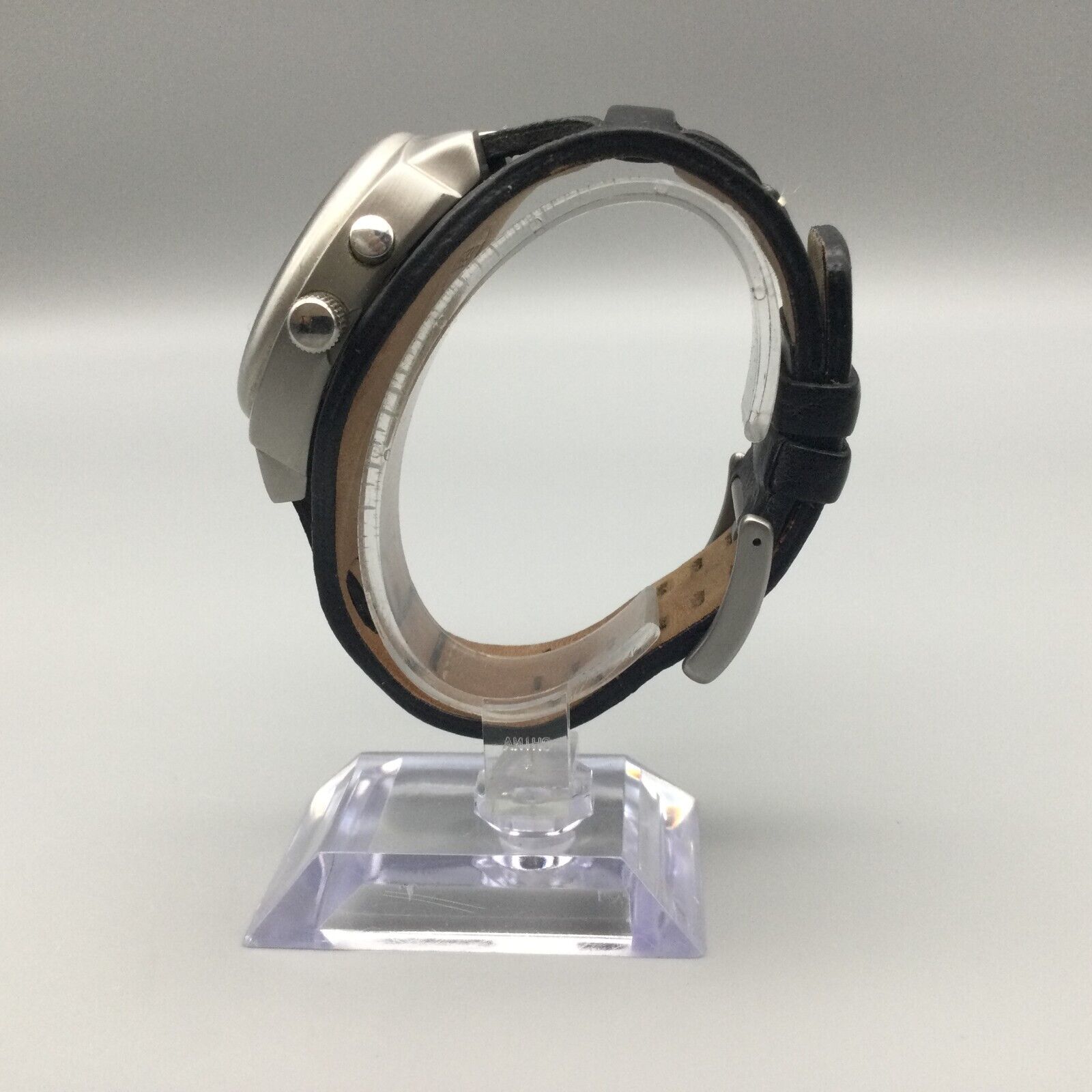 Fossil Big Tic Dragon Watch Mens Silver Tone Black Cuff