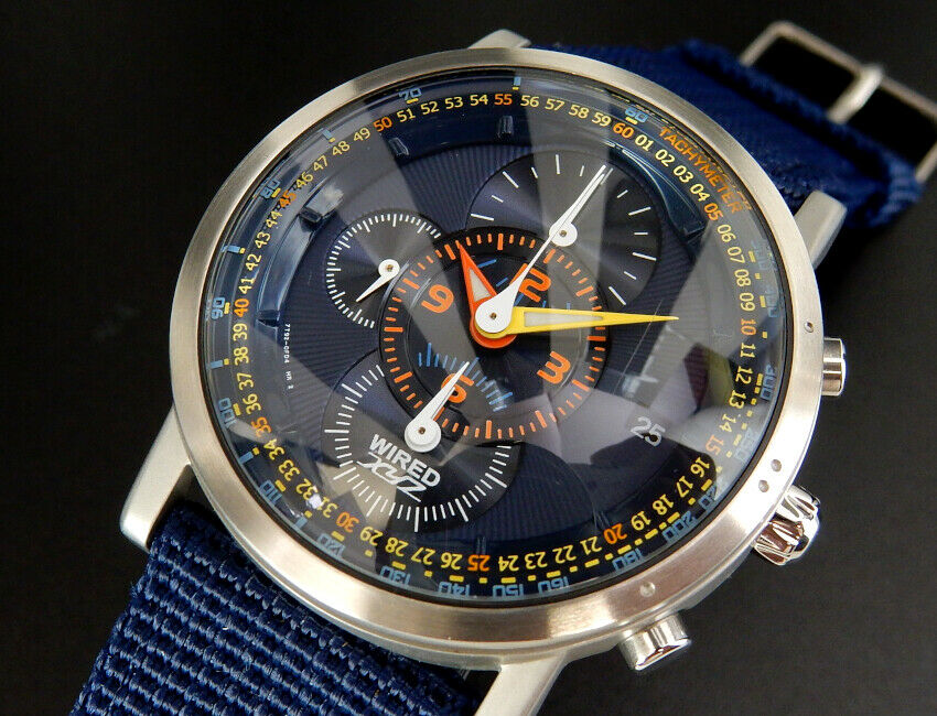 Working Seiko Wired xyz Chronograph Quartz Mens Blue Watch 7T92 