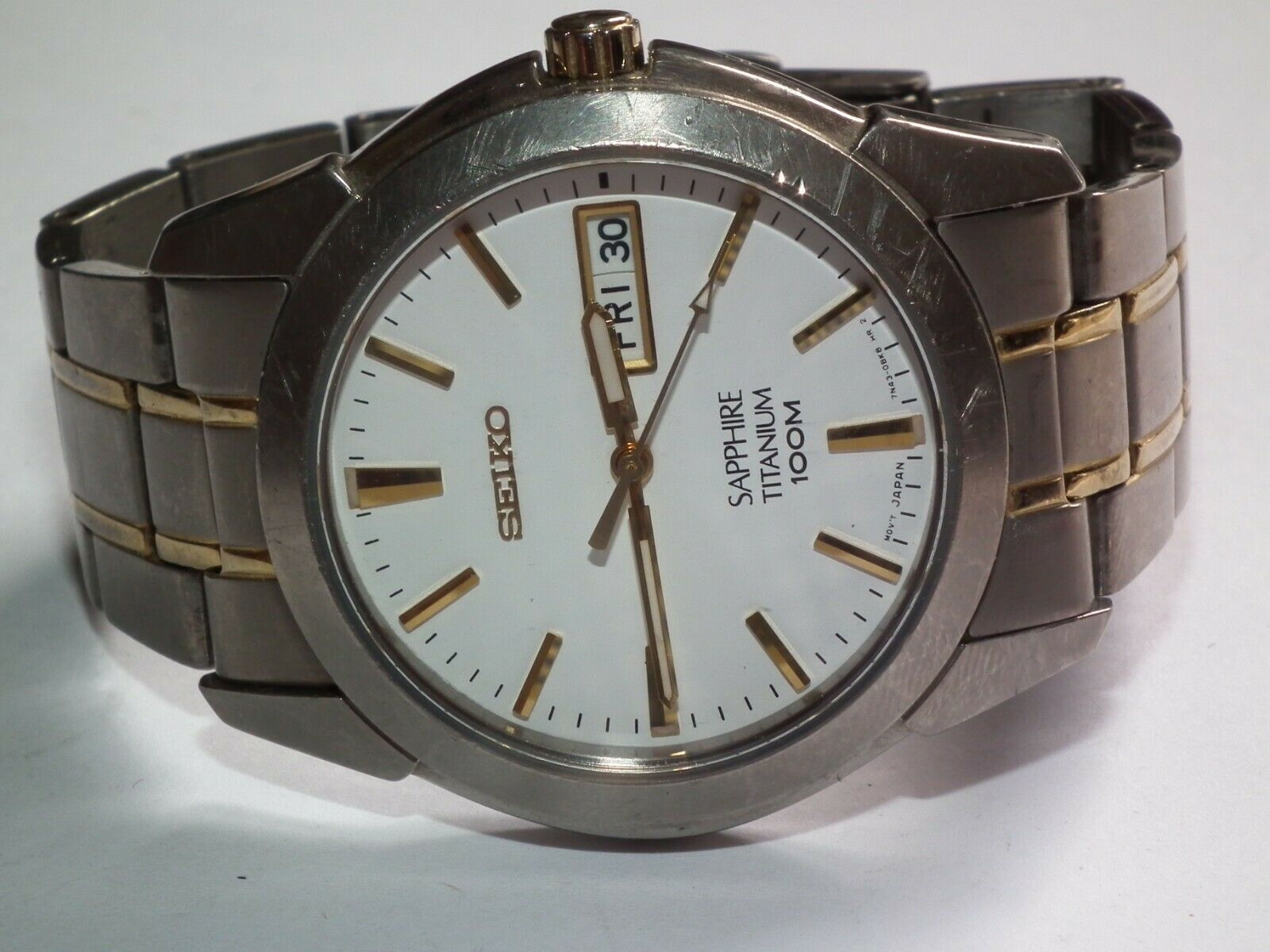 Seiko Titanium 7N43 0AS0 Gents 18ct Titanium Day Date