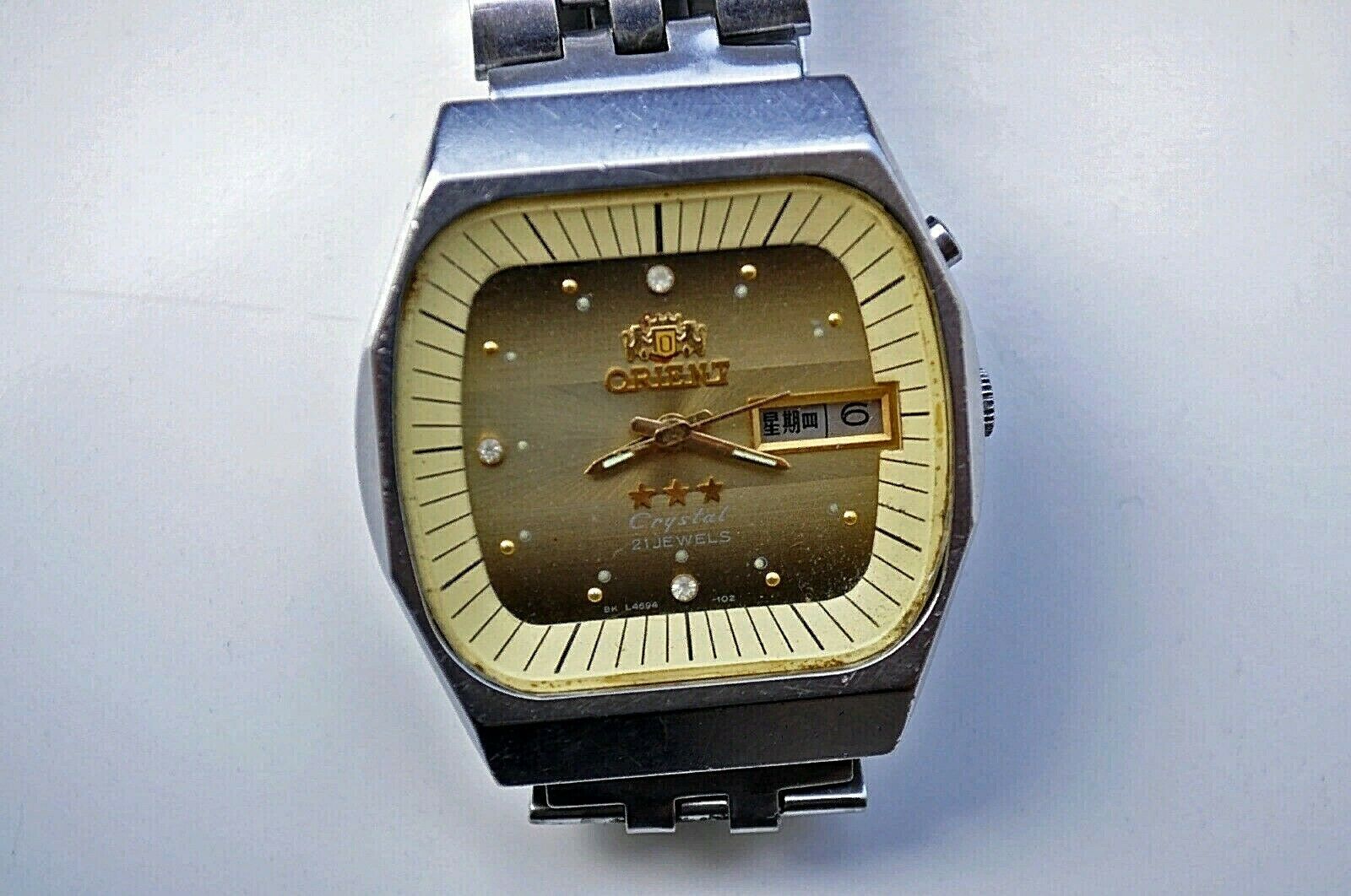 VINTAGE ORIENT CRYSTAL AUTOMATIC 21 JEWELS DAY & DATE MENS