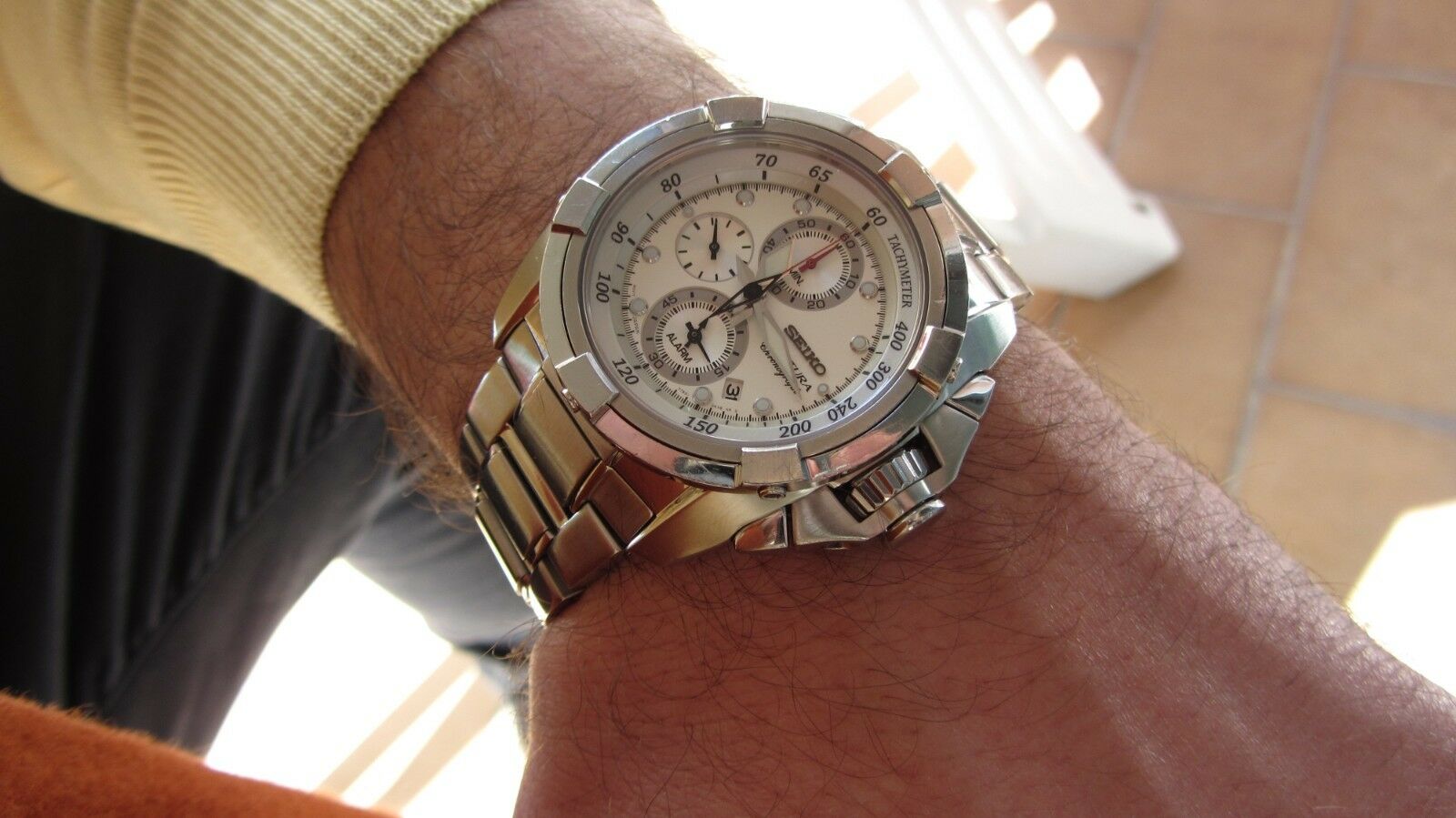 SEIKO VELATURA QUARTZ CHRONOGRAPH 7T62-0HD0,WHITE DIAL,BEAUTIFUL