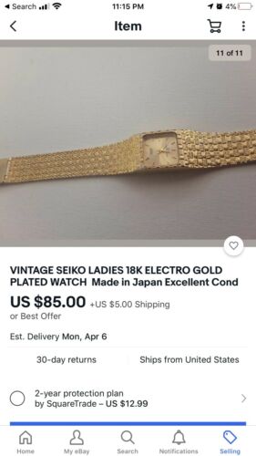 VINTAGE SEIKO LADIES 18K ELECTRO GOLD PLATED WATCH 200