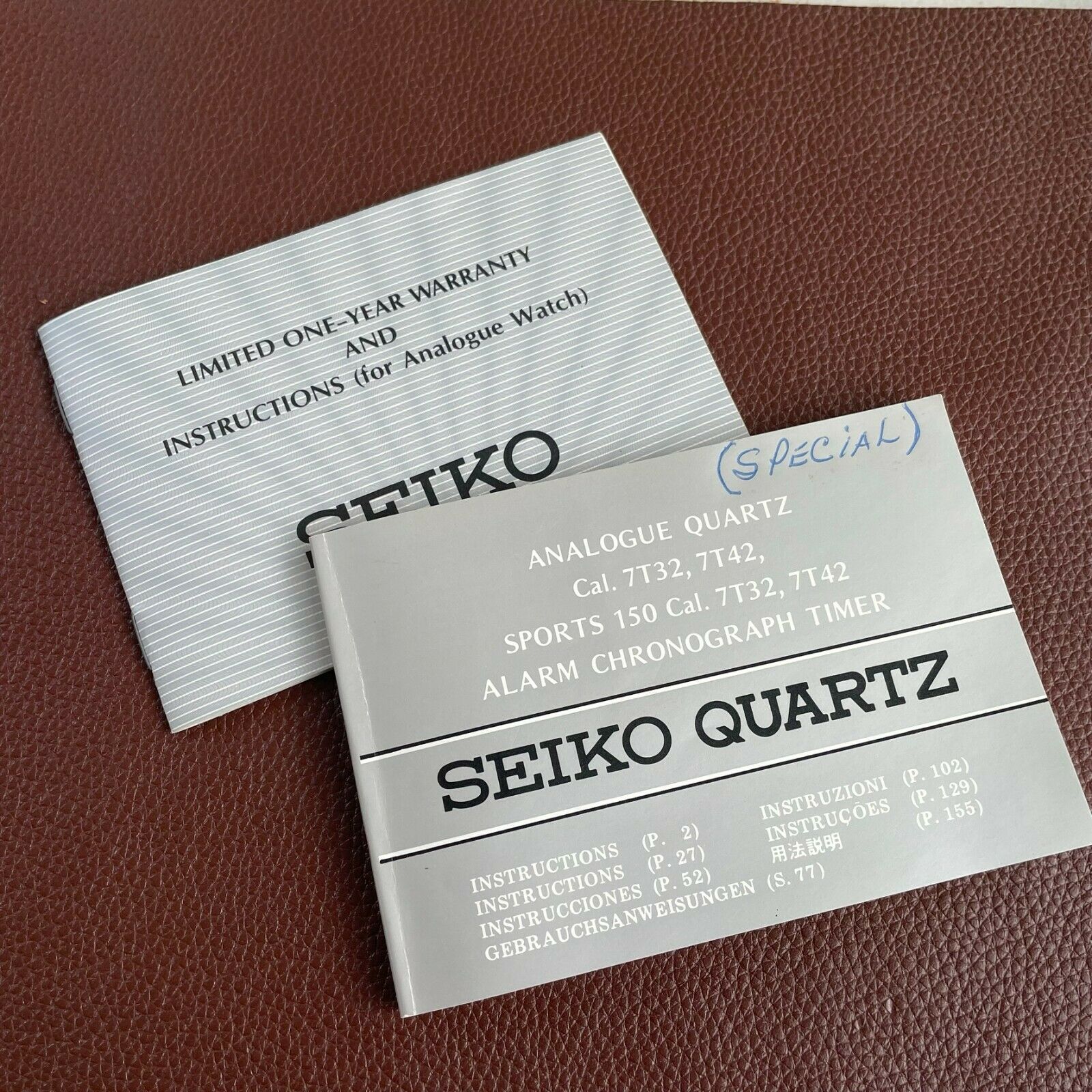 Seiko Quartz Chronograph 7T32, 7T42 Sports 150 Manual and Warranty Card |  WatchCharts