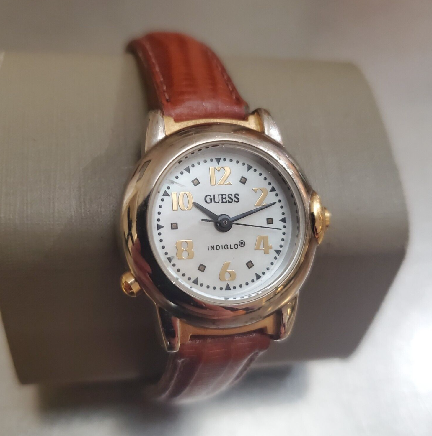 Vintage Guess Indiglo Watch 1995 Gold & Silver Tone Brown 