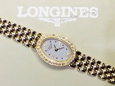 Ladies 18ct Gold Longines Prestige Diamond Set Bracelet Watch L