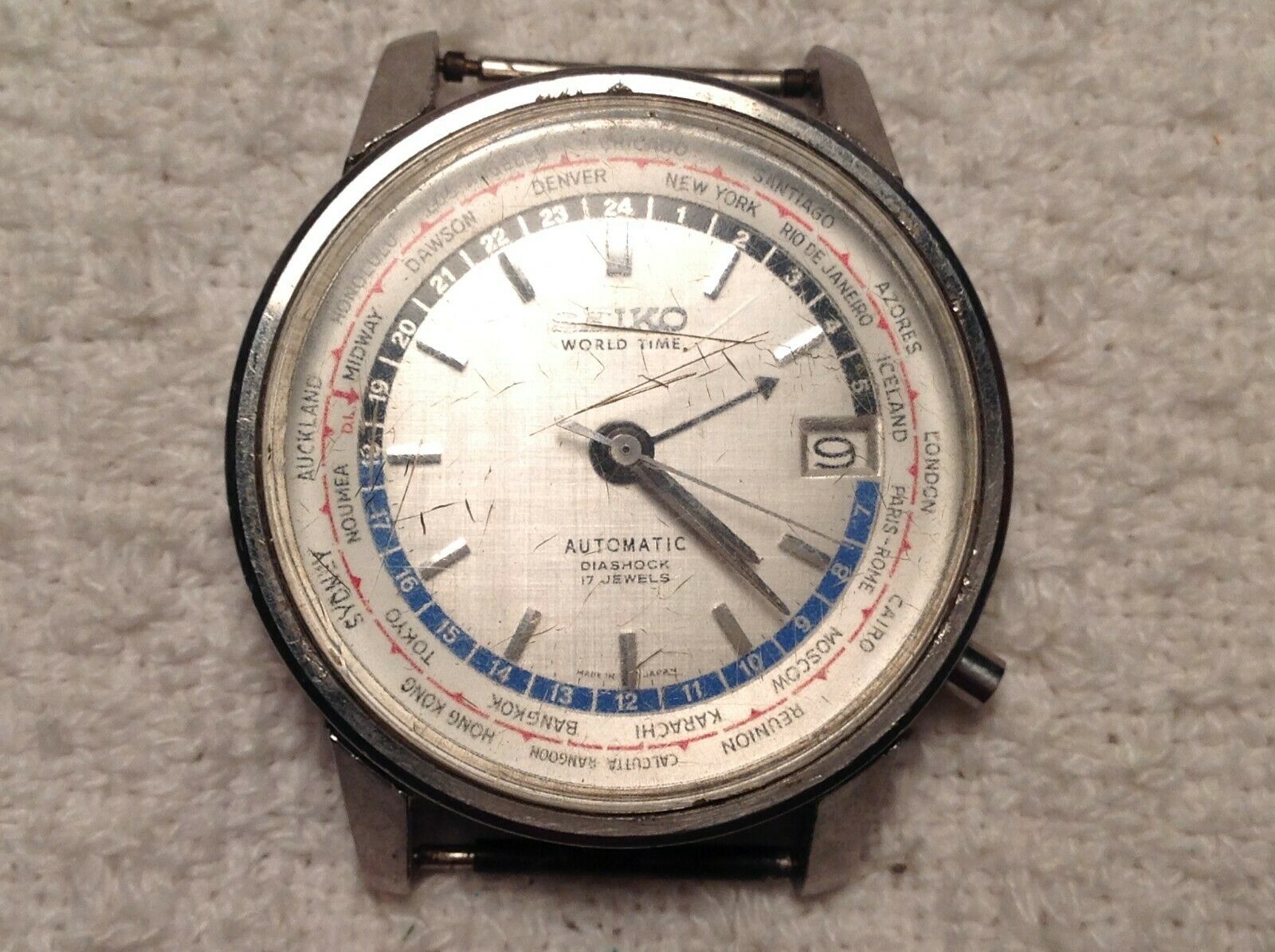 VINTAGE Seiko "WORLD TIME" Analog Automatic Diashock 17 Jewel