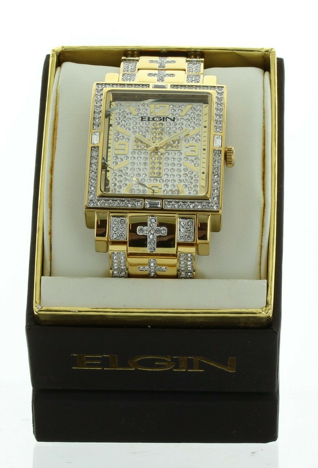 Chapado en Laton ゴールド　Mgs-23 Elgin Men's Oversized Glitz Cross Watch, Gold tone Metal