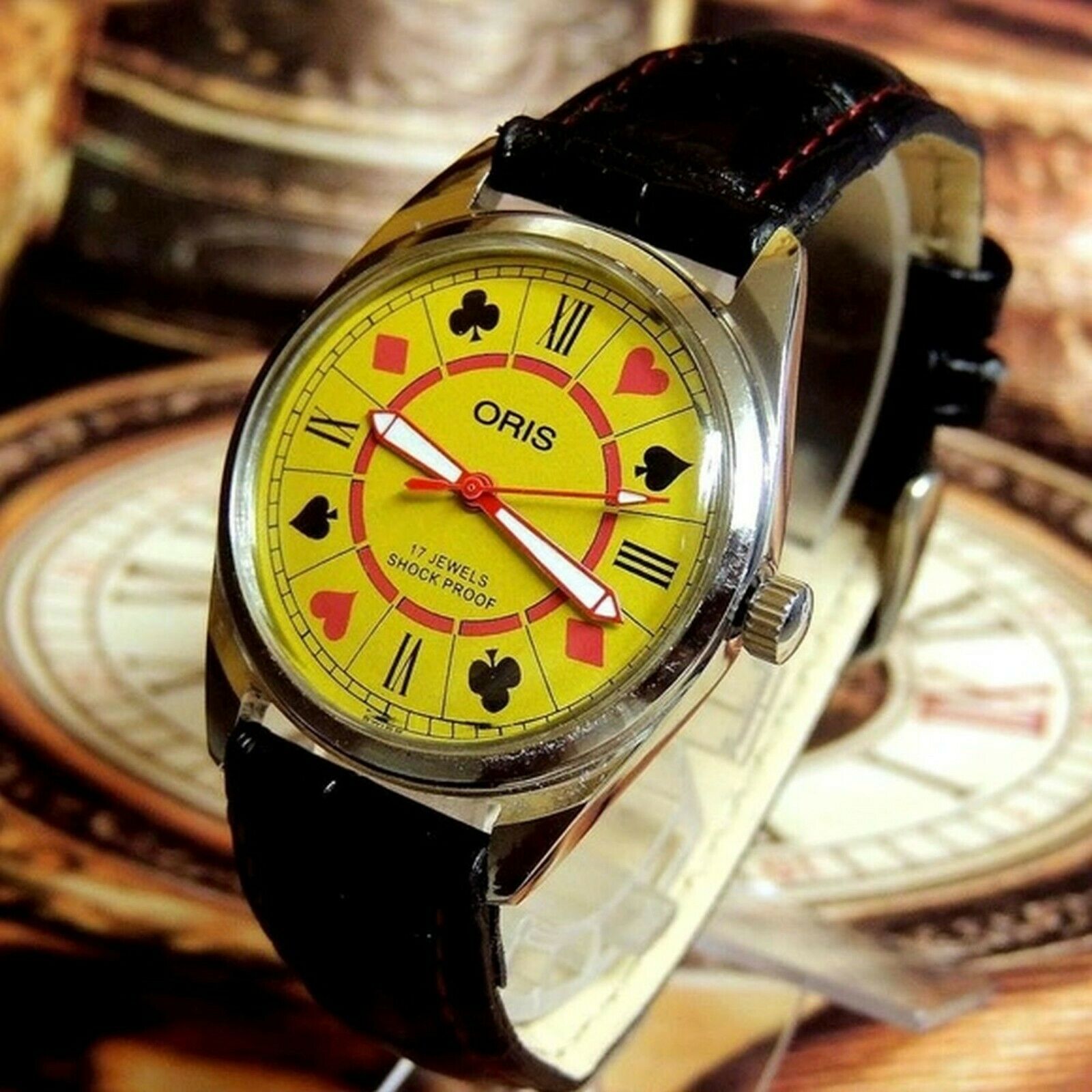 Vintage Oris FHF 96 ST Hand Winding Yellow Poker Dial Mens Watch