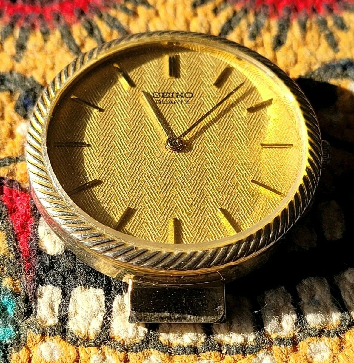 Vintage Seiko 7430-7000 Quartz 1984 Rope Bezel Gold Plated
