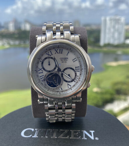 Montre Citizen Eco-Drive Homme - Phase De Lune - Bracelet Cuir - 42mm - Occasion