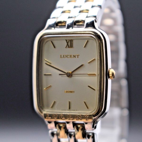 SEIKO tank LUCENT 7N01 デットストック フランス製 稼働品 Vintage 1992 [N MINT] Seiko Lucent 7N01-5170 Gold Roman Tank Qz