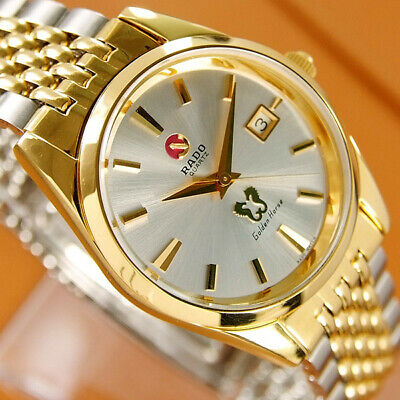 Authentic Rado Golden Horse Date Silver Dial Gold Plated Combi 