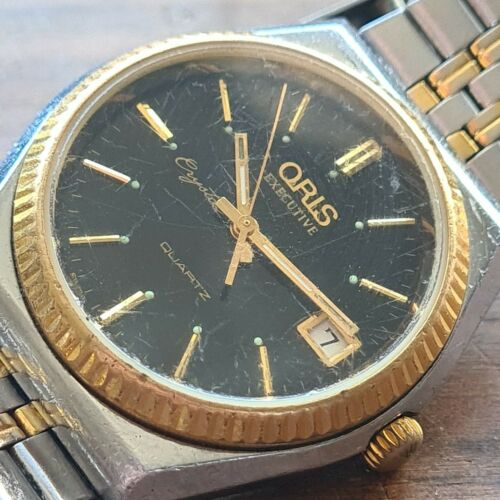 Vintage rare Swiss 7 J. Oris Executive Crystal 6863 Gold steel