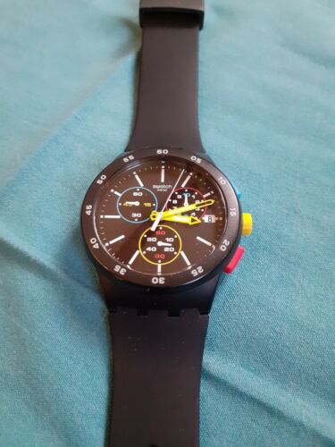 Swatch Watch Mens Black One Chronograph Quartz SUSB416. BNIB