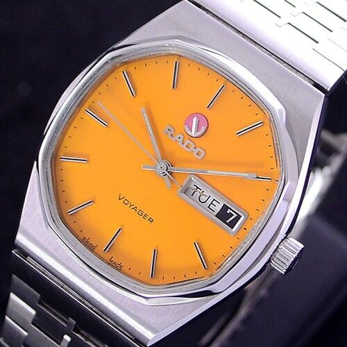 VINTAGE RADO VOYAGER AUTOMATIC YELLOW DIAL DAY&DATE DRESS