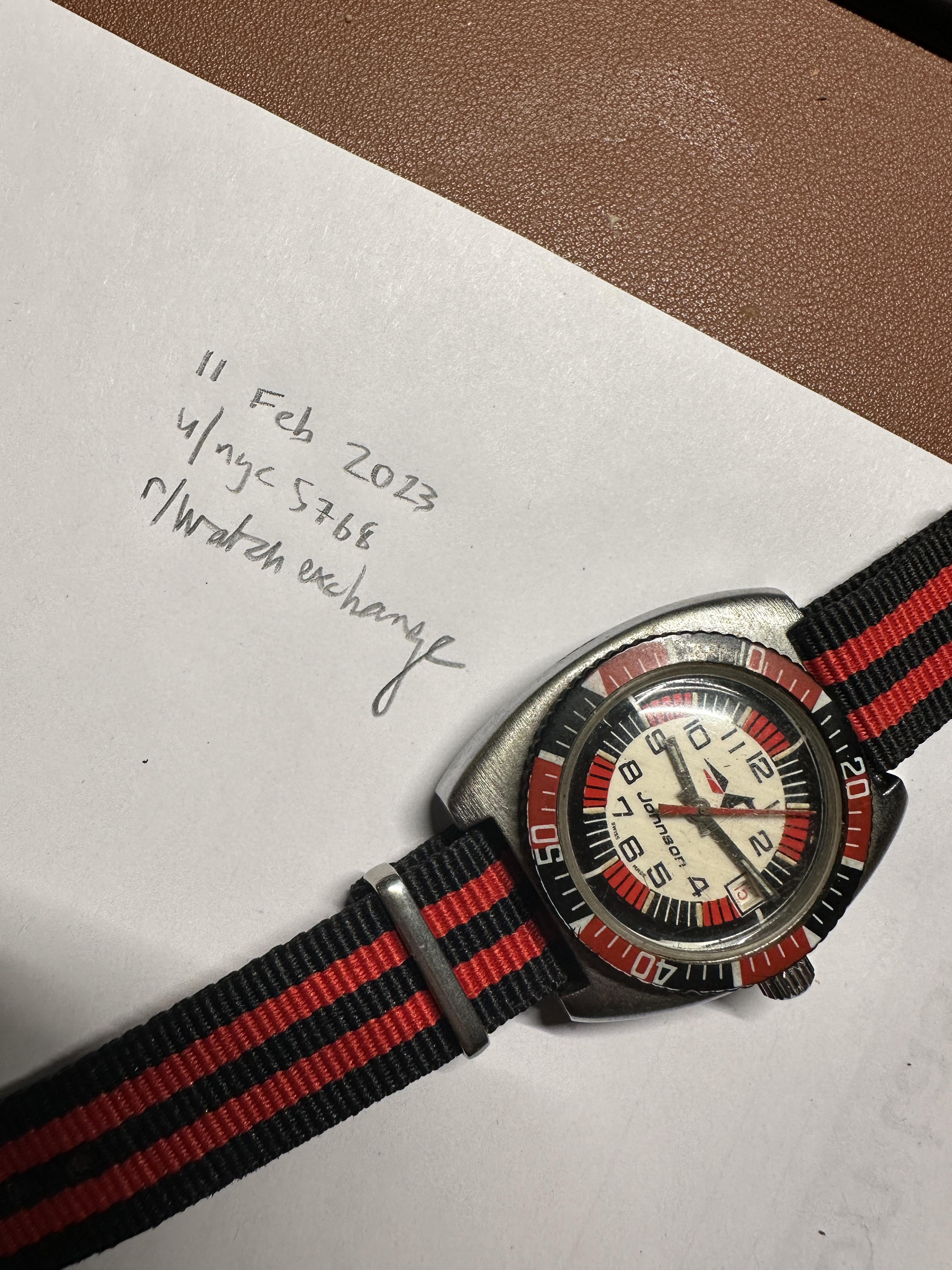 Rare Johnson motors black/red diving on sale style watch 1970s