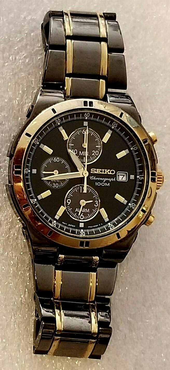 seiko chronograph black and gold