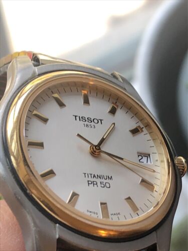 Tissot PR 50 Titanium and Gold Plate Quartz Mens Watch 1853