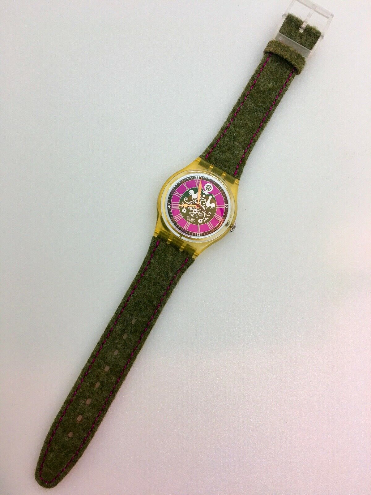 Swatch GK167 Vintage Quartz Watch. Loden material u0026 Leather straps looks  rustic | WatchCharts
