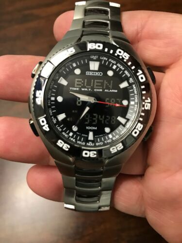 Seiko World Time H023-00F0 ANA-DIGI Chrono Alarm S. Steel Men