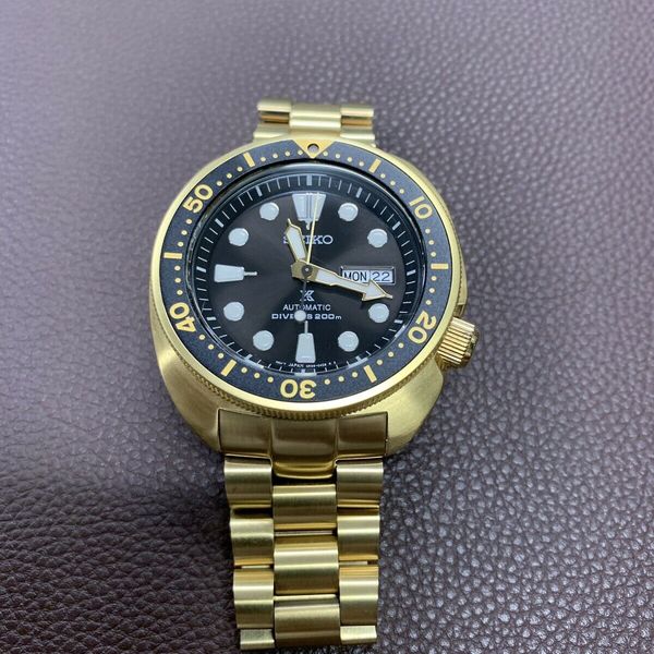 Seiko SRPC44 Gold Turtle + Strapcode Endmill Bracelet & Atlas Bezel