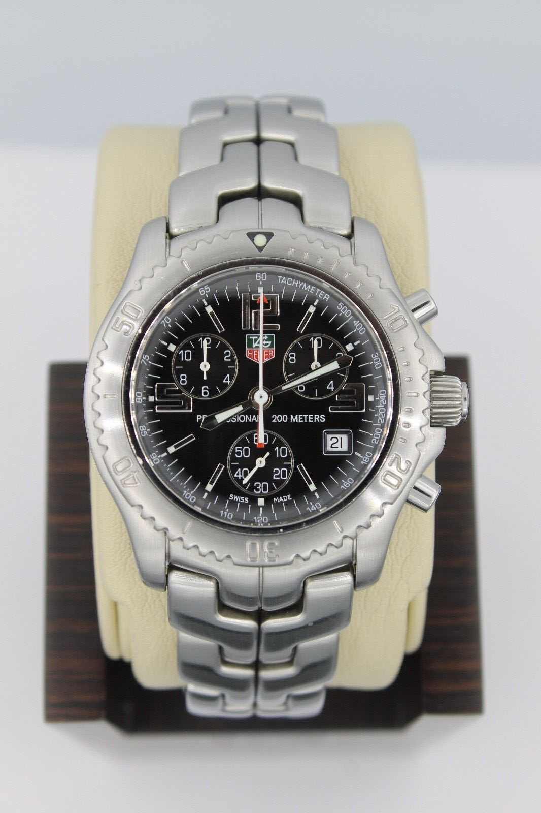 Tag Heuer Mens Watch CT1111.BA0550 Black Link Chronograph Silver