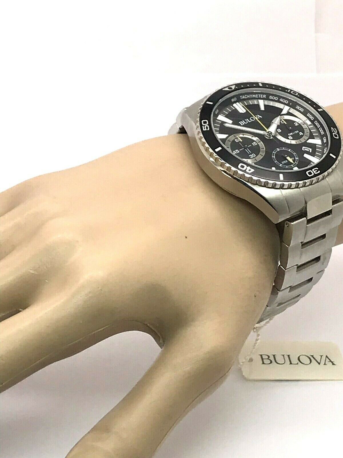 Bulova 98B298 Men s 45mm Stainless Steel Chronograph Quartz Black Dial Watch WatchCharts Marketplace