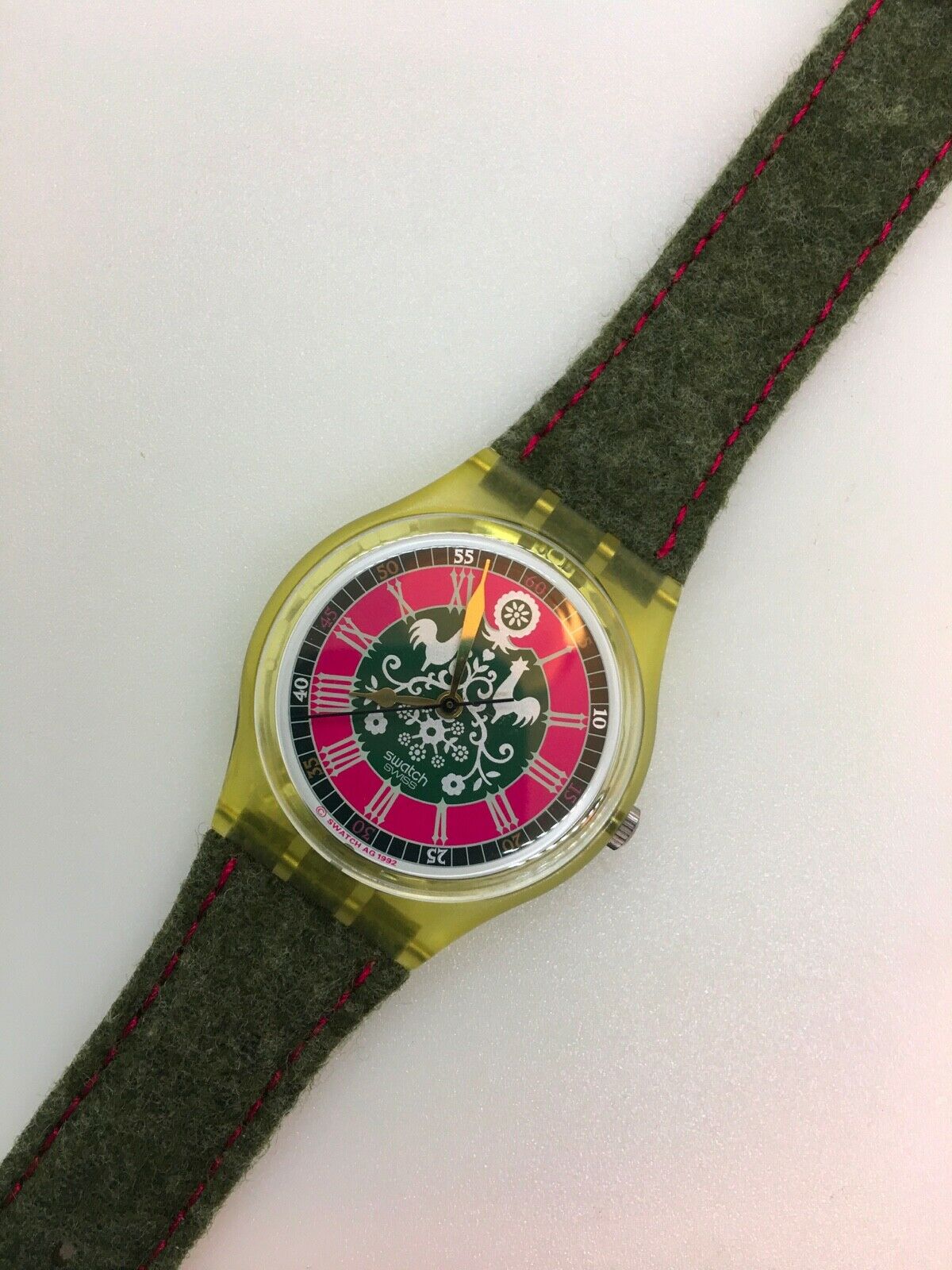Swatch GK167 Vintage Quartz Watch. Loden material u0026 Leather straps looks  rustic | WatchCharts
