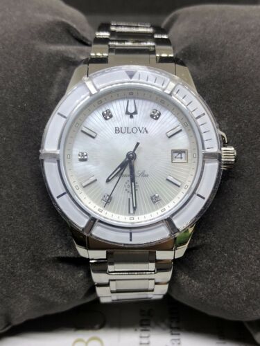 Bulova Women s Marine Star Diamond Accent Stainless Steel Watch 96P201 C20 WatchCharts Marketplace