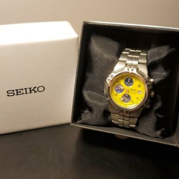 SEIKO Chronograph Tachymeter Yellow/Blue 200M Diver Mens Watch Rare  7T62-0CL0 | WatchCharts
