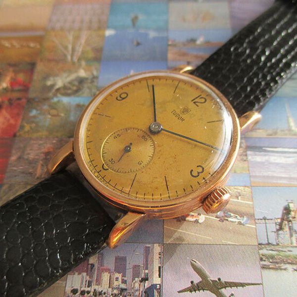 Vintage 1940s mens Tudor round watch 9kt rose gold case WatchCharts