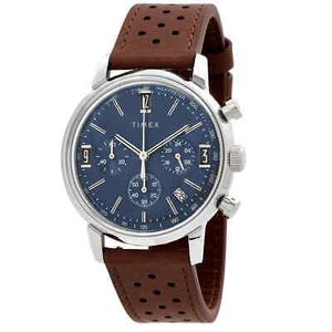 Timex Marlin Uomo Cronografo Quarzo 40mm, Cassa Bicolore, Quadrante Blu, Cinturino Marrone Con Sgancio Rapido