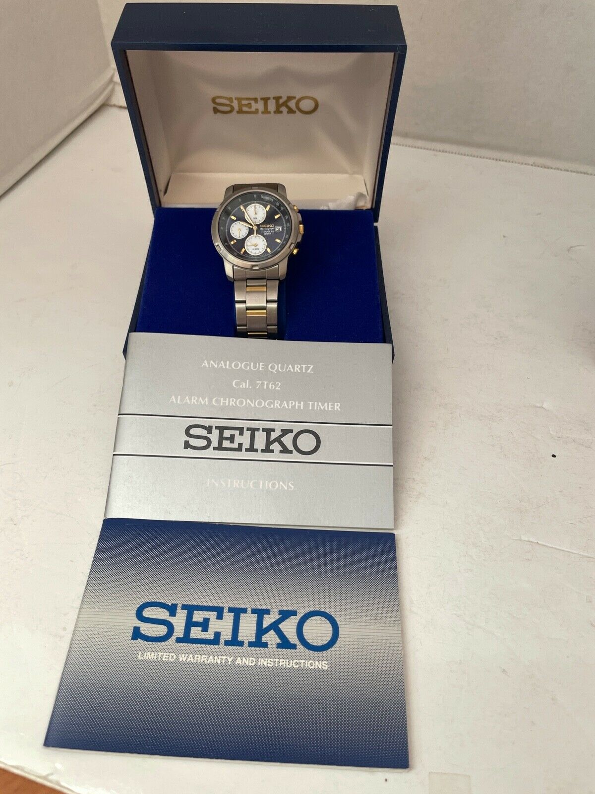 Seiko Mens 2 Tone Chronograph Wrist Watch 7T62 Alarm Timer Box Runs | WatchCharts