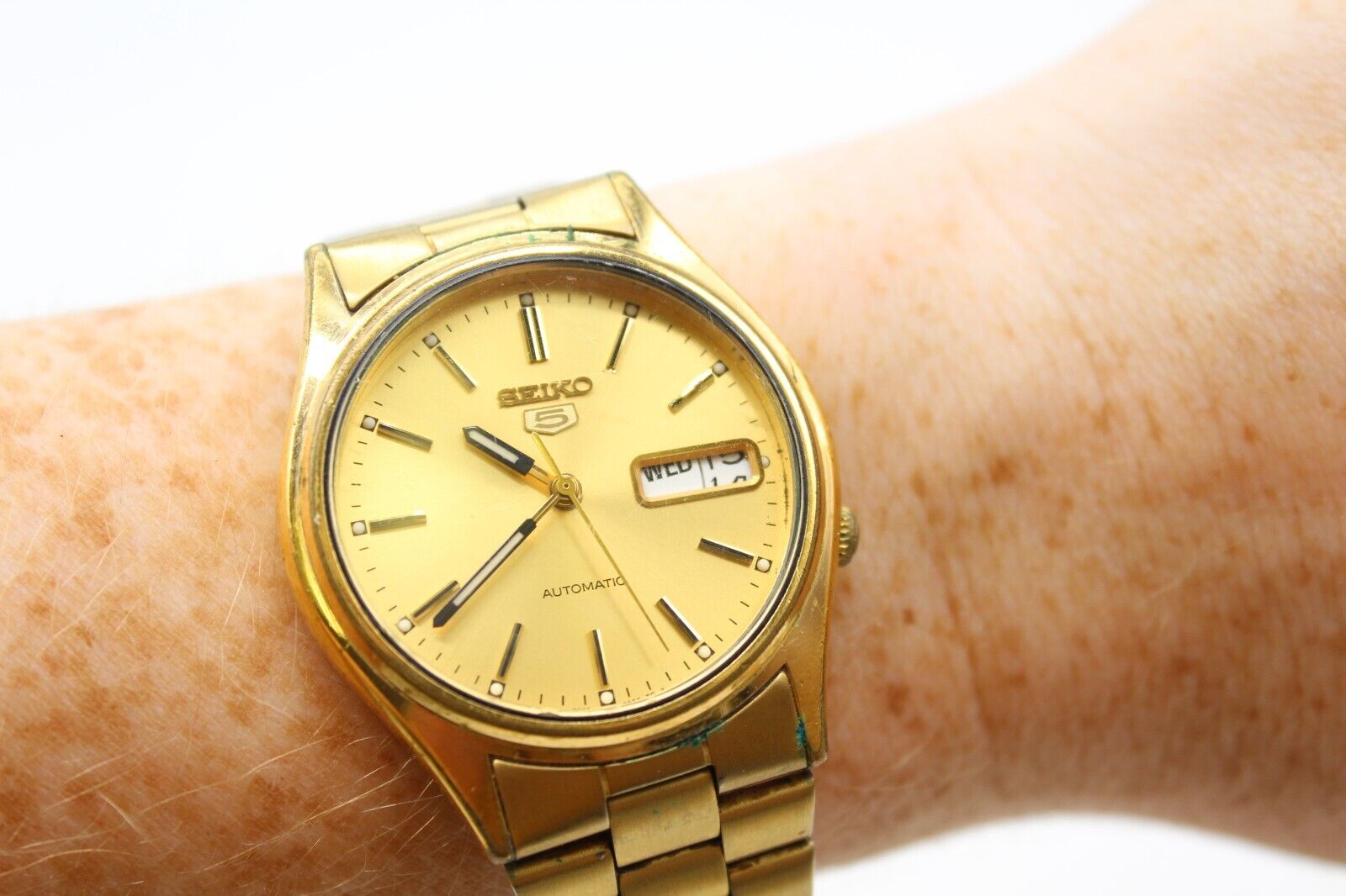 F Vintage Gents Seiko 5 Automatic 7S26 3100 Gold Tone Wristwatch