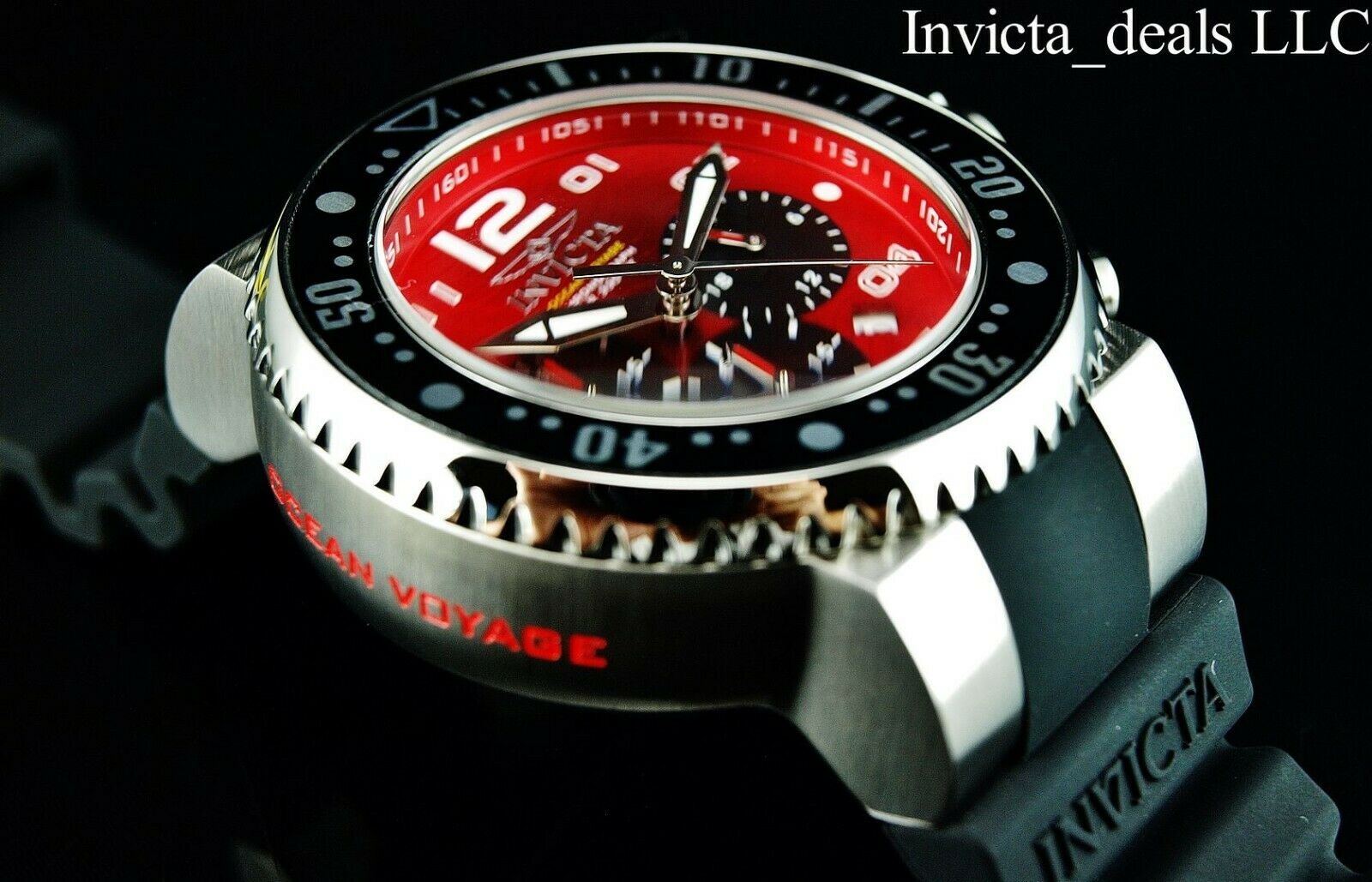 NEW Invicta Men s 52mm Pro Diver OCEAN VOYAGE Chronograph RED DIAL SS Watch WatchCharts Marketplace