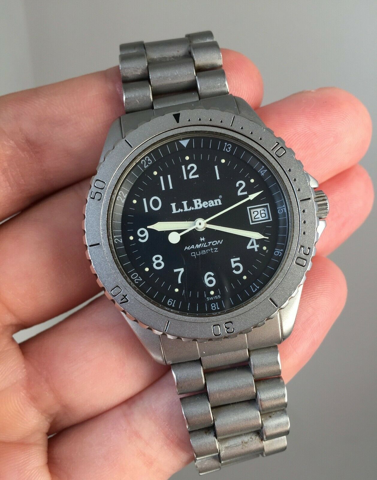 Vintage LL BEAN Hamilton 9399 Khaki Stainless Quartz Watch 