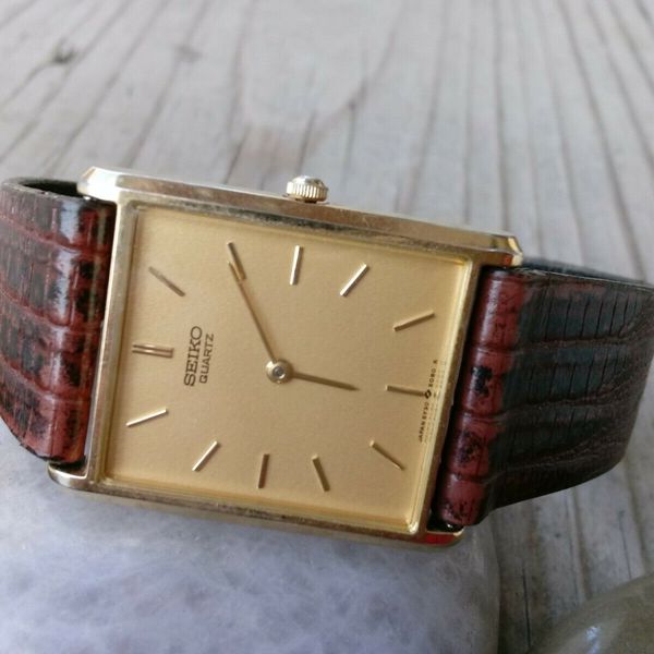 Vintage Seiko MEN'S Watch Gold Tone Rectangle Face Quartz Formal |  WatchCharts
