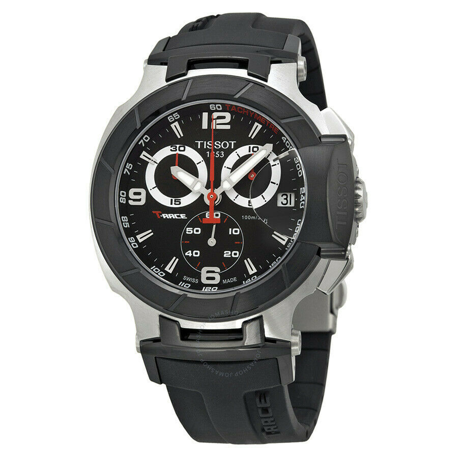 Tissot Men S Swiss Chronograph T Race Black Rubber Strap Watch T0484172705700 Watchcharts