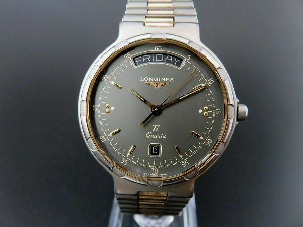 VERY RARE LONGINES CONQUEST Day Date Titanium Quartz Watch 18K