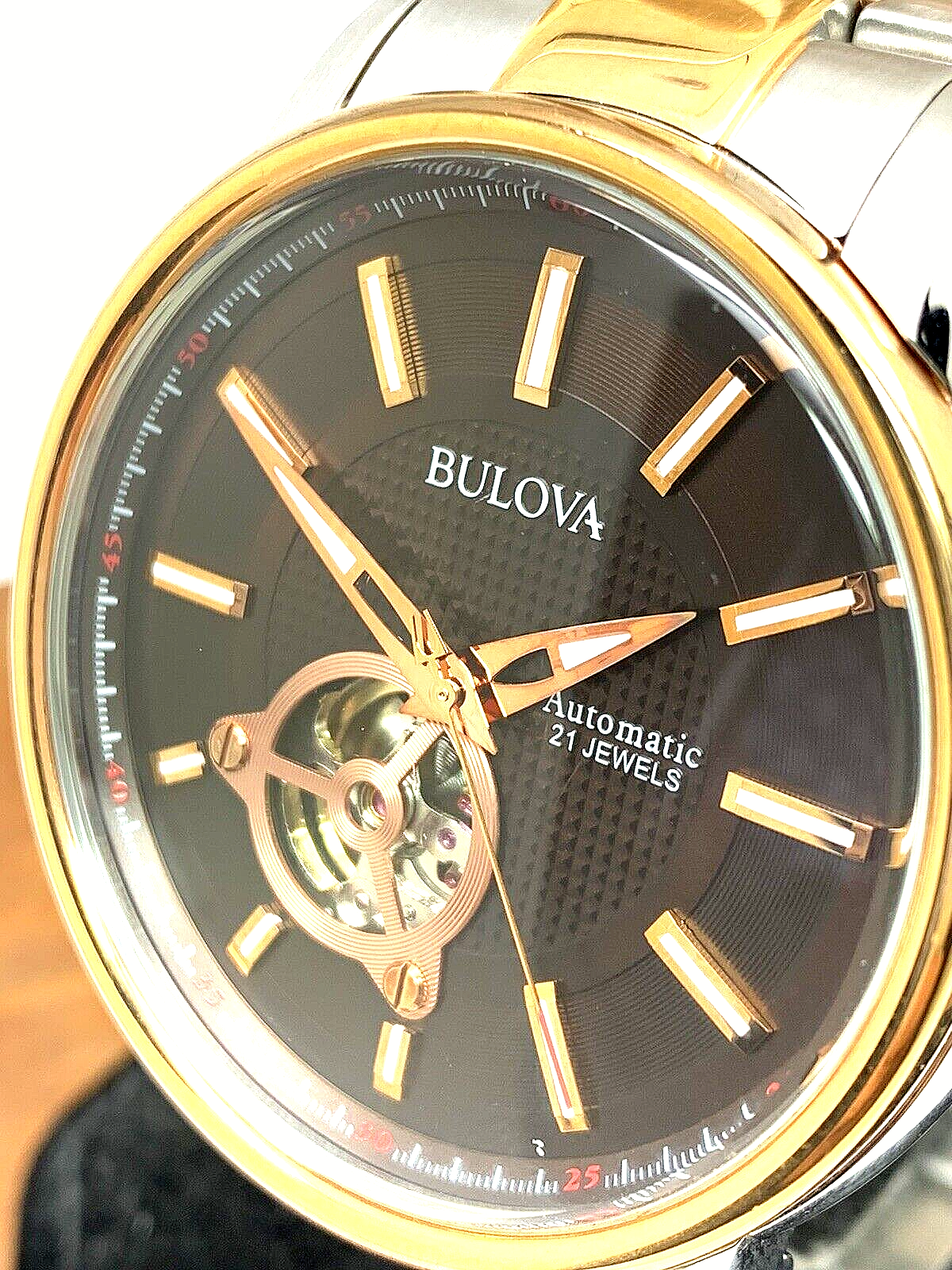 Bulova Men s Watch 98A140 Automatic Brown Dial Rose Gold Silver Stainless Steel WatchCharts Marketplace