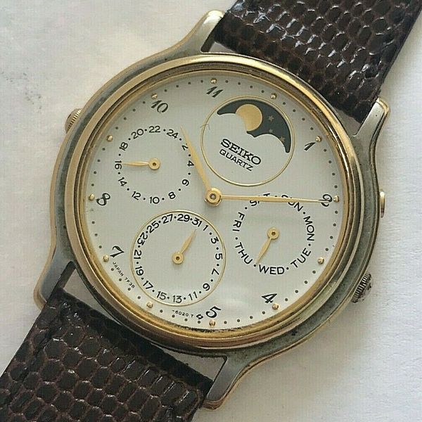 Vintage Seiko Perpetual Calendar Moonphase quartz mens watch, ref.#  7F38-6070 | WatchCharts