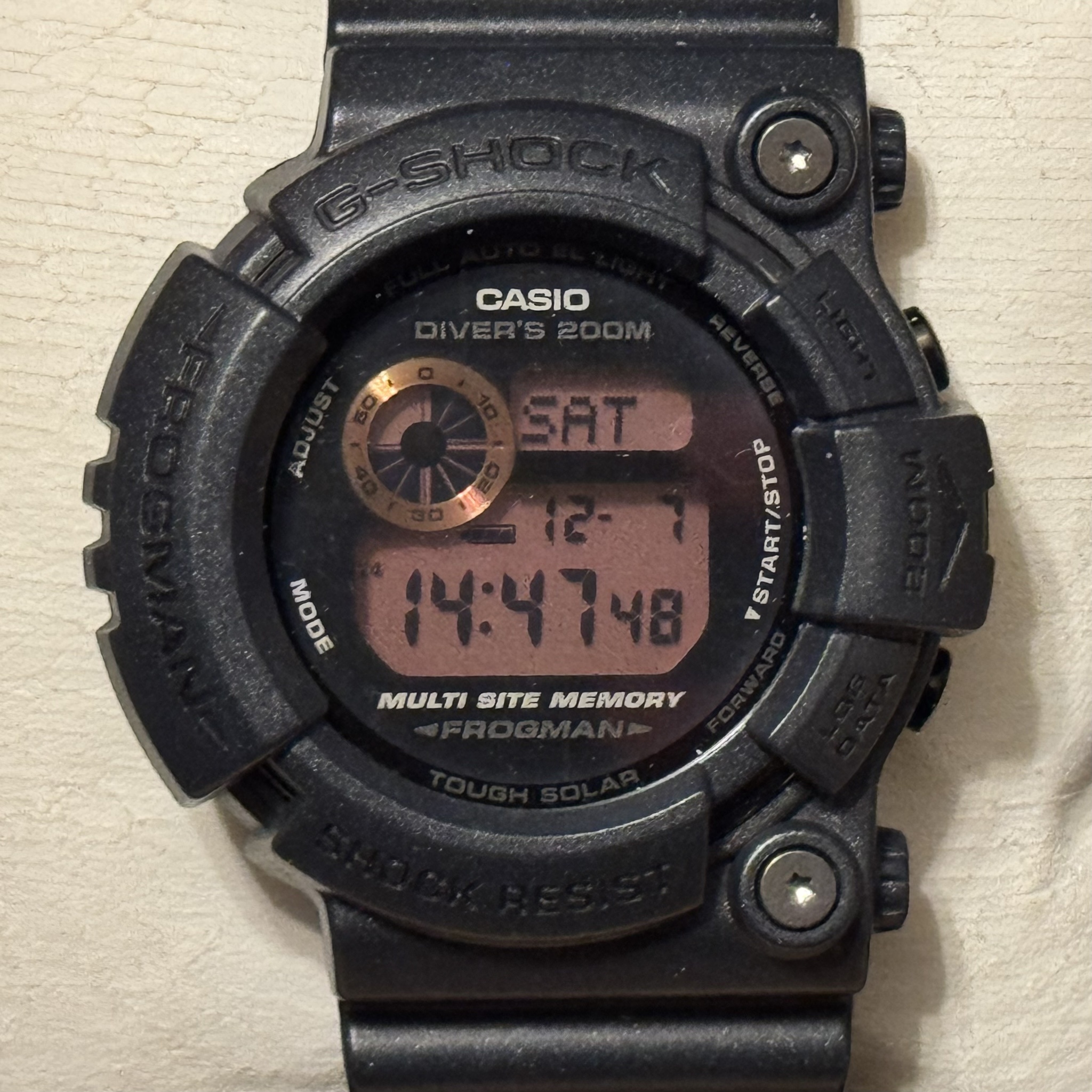 WTS] Casio G-Shock GW-225E-7 Glorious Gold 25th Anniversary Tough Solar  Frogman Digital Diving Watch 200 | WatchCharts Marketplace