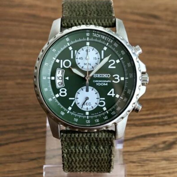 Seiko 7T94-0AH0 Men's Green Military Chrongraph Watch - New Battery |  WatchCharts