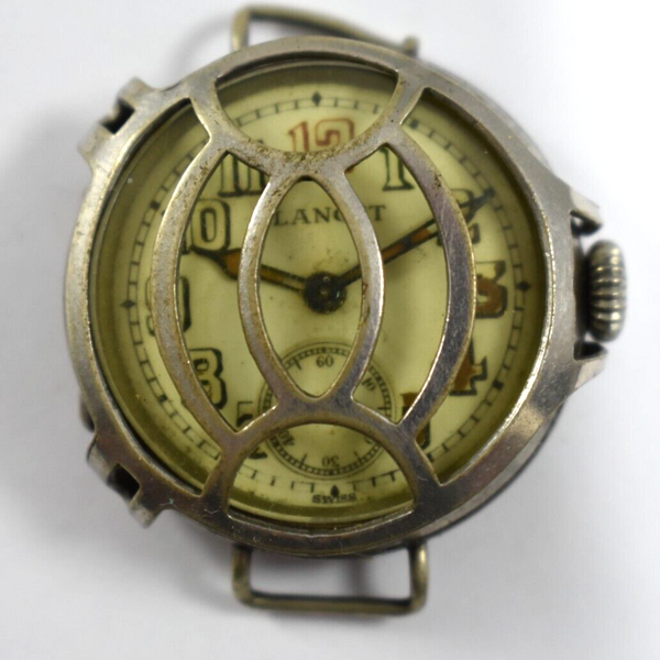 Vintage Lancet Red 12 Dial Trench Military Wrist Watch w/Shrapnel Guard